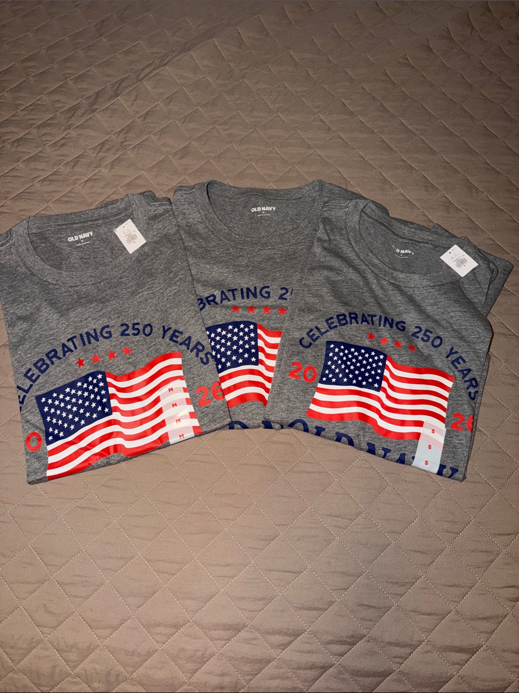 Old Navy Gray Short Sleeve Tee With Red, White & Blue Flag Graphic